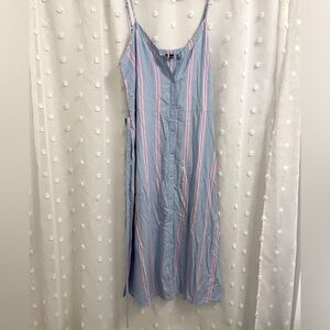 Blue and Pink Lightweight Long Button Down Dress